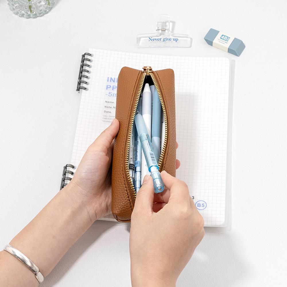 Однотонный кожаный пенал, простая сумка для ручек, канцелярские принадлежности, пенал на молнии, сумка для хранения, школьные принадлежности для школьников