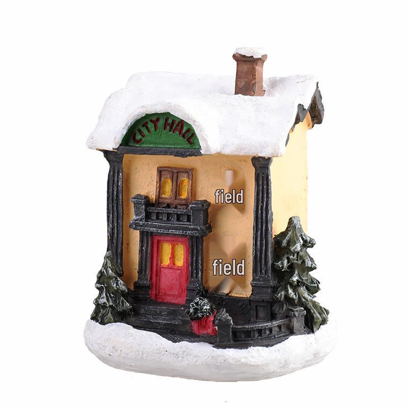 Resin Lighted Christmas House Ornament – Micro Retro Landscape Decoration