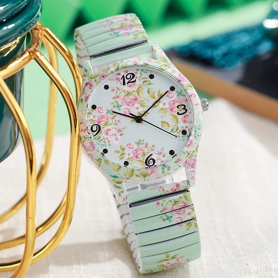 New Fashion Woman Luxury Adjustable Spring Band Bracelet Watch Women Flowers Stainless Steel Clock Quartz Watches Reloj Mujer