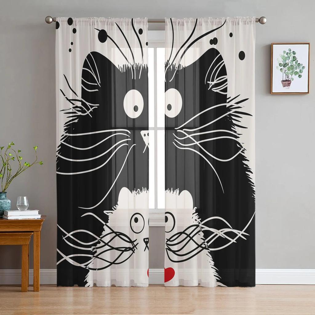 Современные шторы с милыми домашними животными и котами для гостиной, прозрачные тюлевые шторы, прозрачные оконные занавески для спальни, аксессуары, декор