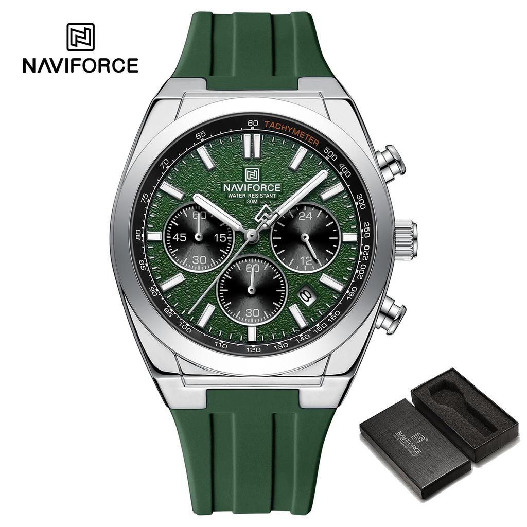 Naviforce Men Watch Calendar Quartz Movement Silicone Strap Stopwatch Chronograph Luminous Hands Waterproof Men Casual Multifunctional Watch NF8080