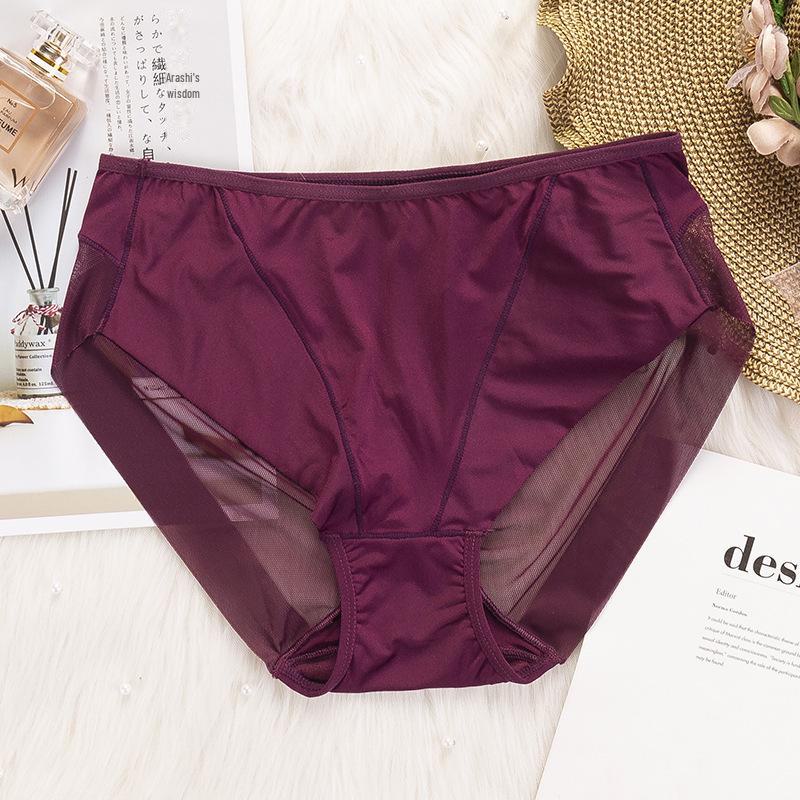 «Женские бесшовные сетчатые трусы Ice Silk со средней посадкой»: Дышащие, сексуальные и удобные, с промежностью из чистого хлопка».