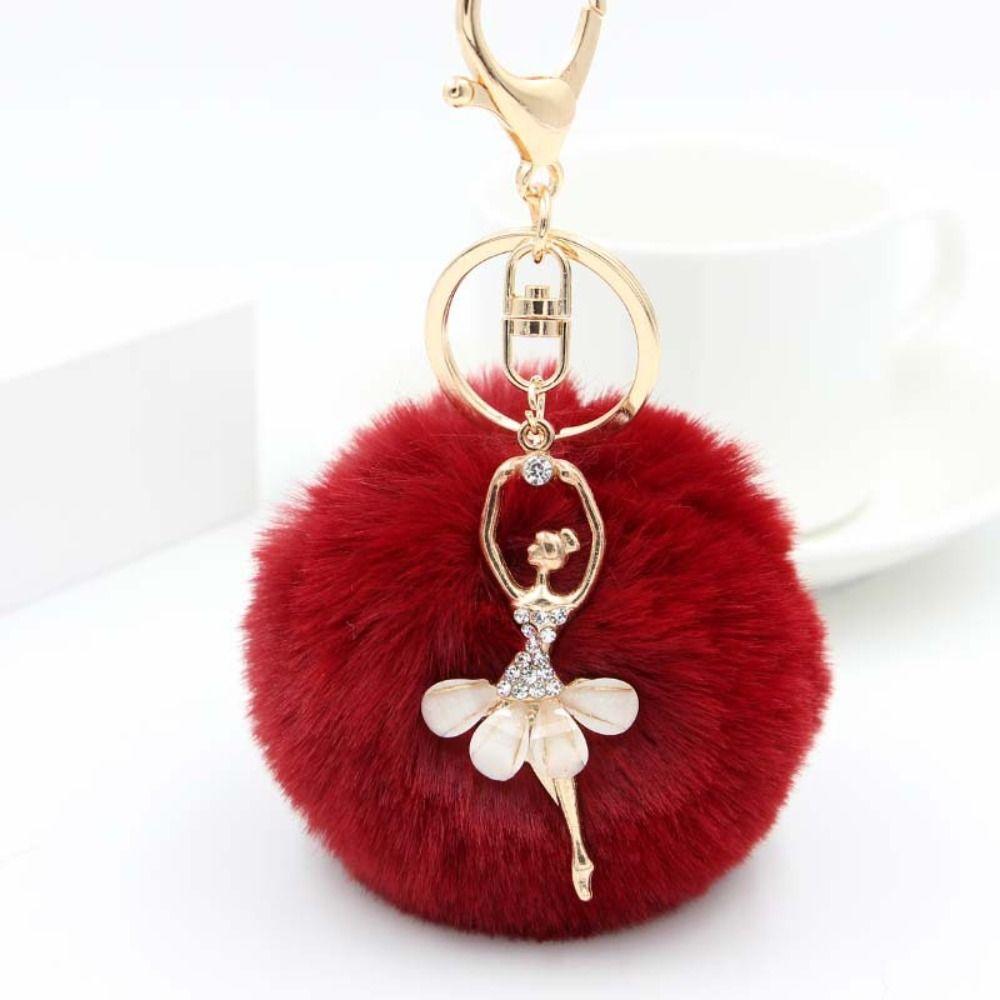 Trinket Little Angel Car keychain Fake Fur Key Chain Ballet Angel Girl keychain Fur Ball Keyring