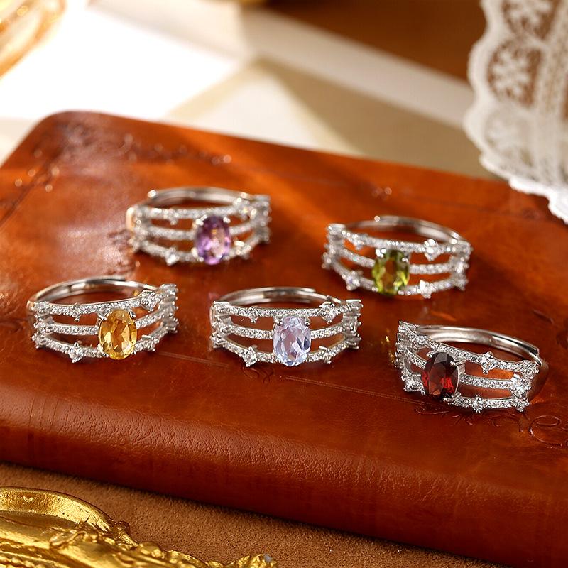 New S925 sterling silver citrine ring women's texture hollow design niche light luxury natural stone jewelry