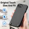 For iPhone 16e Case Carbon Fiber Texture PU+PC+TPU Anti Drop Phone Cover with Crossbody Lanyard