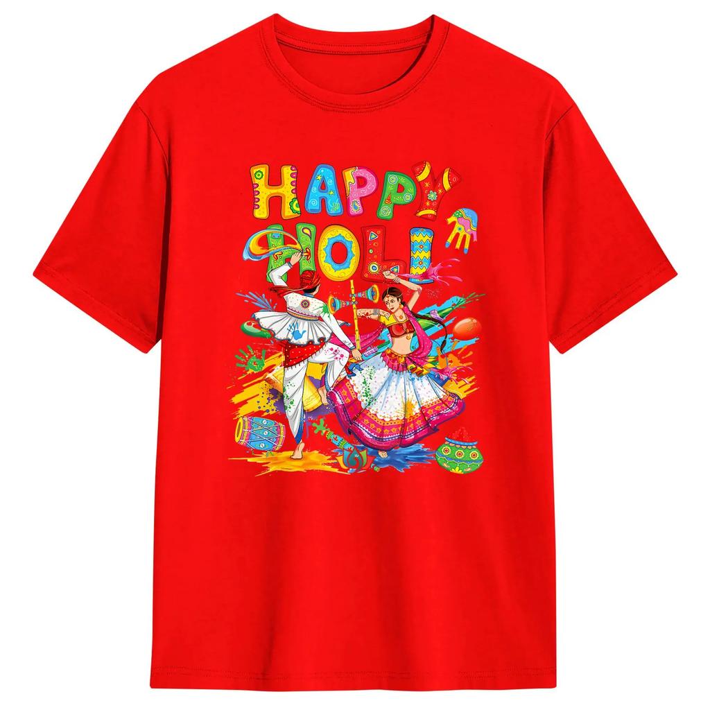 Groovy Happy Holi Festival Colors India Hindu Women s T Shirt Beach Fashion T Shirts Men 100% Cotton Round Neck Tees