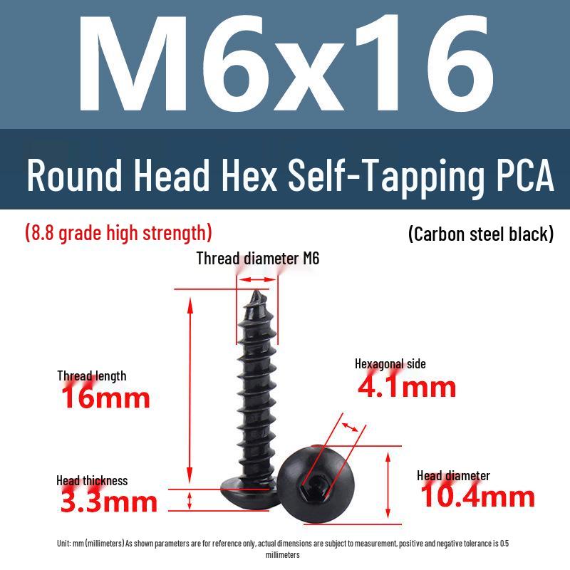 Yigu Высокопрочные черные саморезы с шестигранным углублением, класс прочности 8.8, M2-M6, круглая/плоская головка