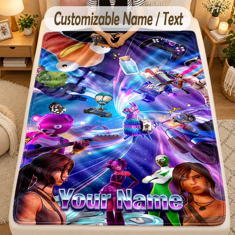 Flannel BlanketFortnite Custom Name Text Personalized Soft Warm Throw Blanket Home Decor Gift