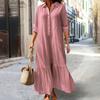 Женское хлопковое льняное платье-рубашка с длинным рукавом и V-образным вырезом на пуговицах, повседневное струящееся длинное платье больших размеров