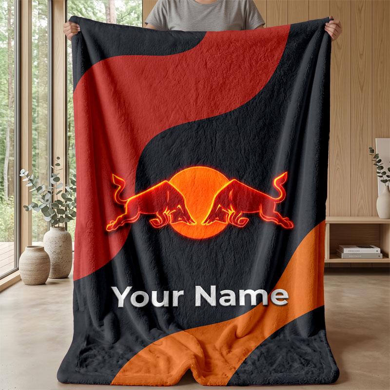 RB Leipzig FC Custom Name Text Flannel Blanket Soccer Logo Personalized Fleece Throw Blanket Special Gift For Sofa Bedroom Home