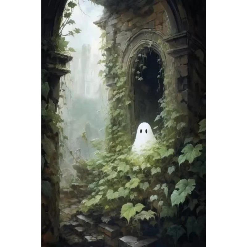 Halloween Ghost Poster Cute Ghost Forest Canvas Printing Poster Wall Art Festival Decoration Painting for Home Living Room Decor