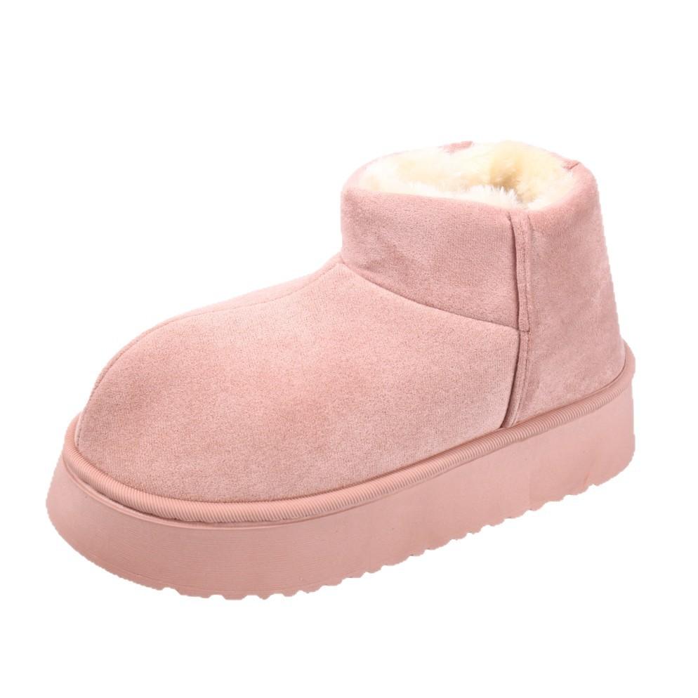 Fashion Sweet Pink Faux Suede Snow Boots Women Winter Warm Short Plush Ankle Boots Woman Korean Non Slip Platform Booties Female