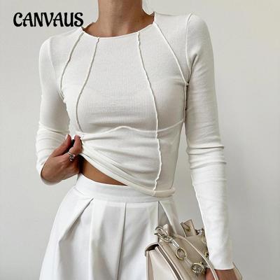 Весенне-осенняя женская блузка с круглым вырезом, однотонный топ с длинными рукавами и разрезом на груди