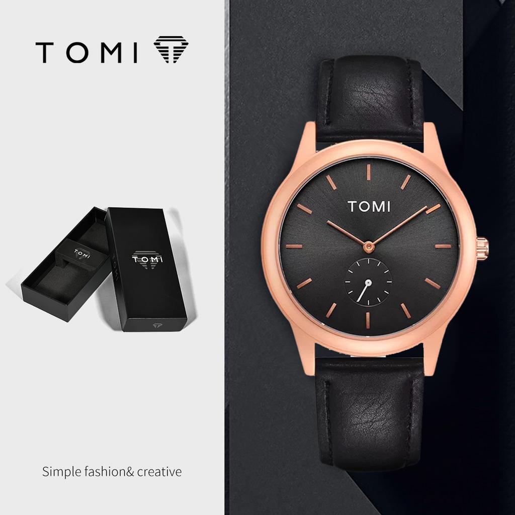 TOMI T088 Часы наручные унисекс с кожаным ремешком и стеклянным циферблатом, деловой стиль. Заводская цена. Простой дизайн, элегантный стиль. Кварцевые часы для мужчин