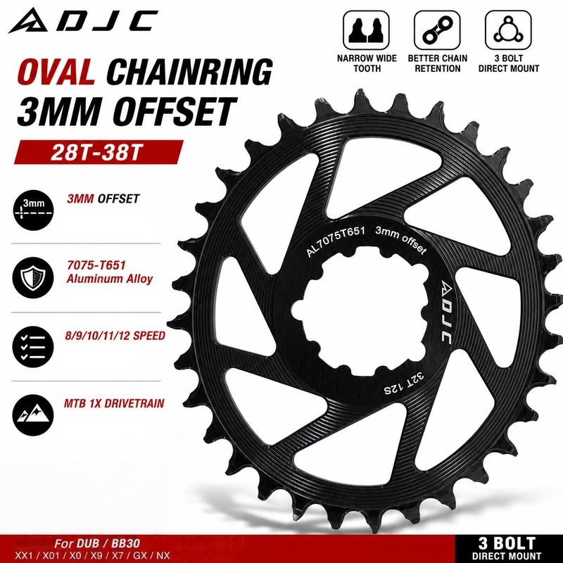 DJC Bike 3 Bolt Mount Oval MTB Chainring 3mm Offset Narrow Wide for SRAM DUB BB30 XX1 X01 GX Eagle Crankset 28T-38T