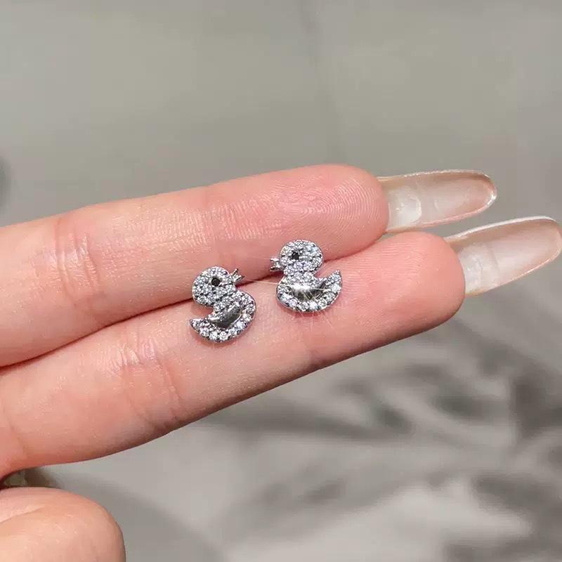 Серьги-пусеты Beixi S925 Стерлинговое Серебро Корейская Микро-вставка Цирконий Утка - Легкая Роскошь Повседневные Универсальные Украшения