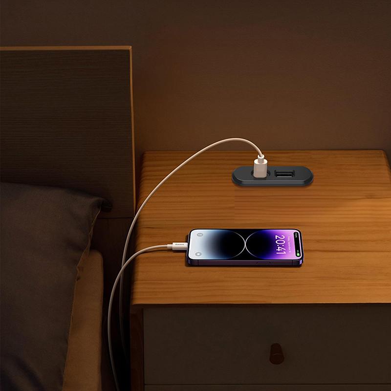 Для офисного стола, столика в спальне, встраиваемая розетка с 1 портом USB-A и 1 портом Type-C, встроенная скрытая розетка для рабочего стола с удлинительным шнуром 1,2 м