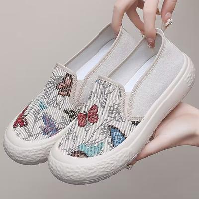 Мода 2025 Мода Женская обувь Летняя женская повседневная обувь Цветные блоки Универсальная Дышащая Легкая парусиновая обувь