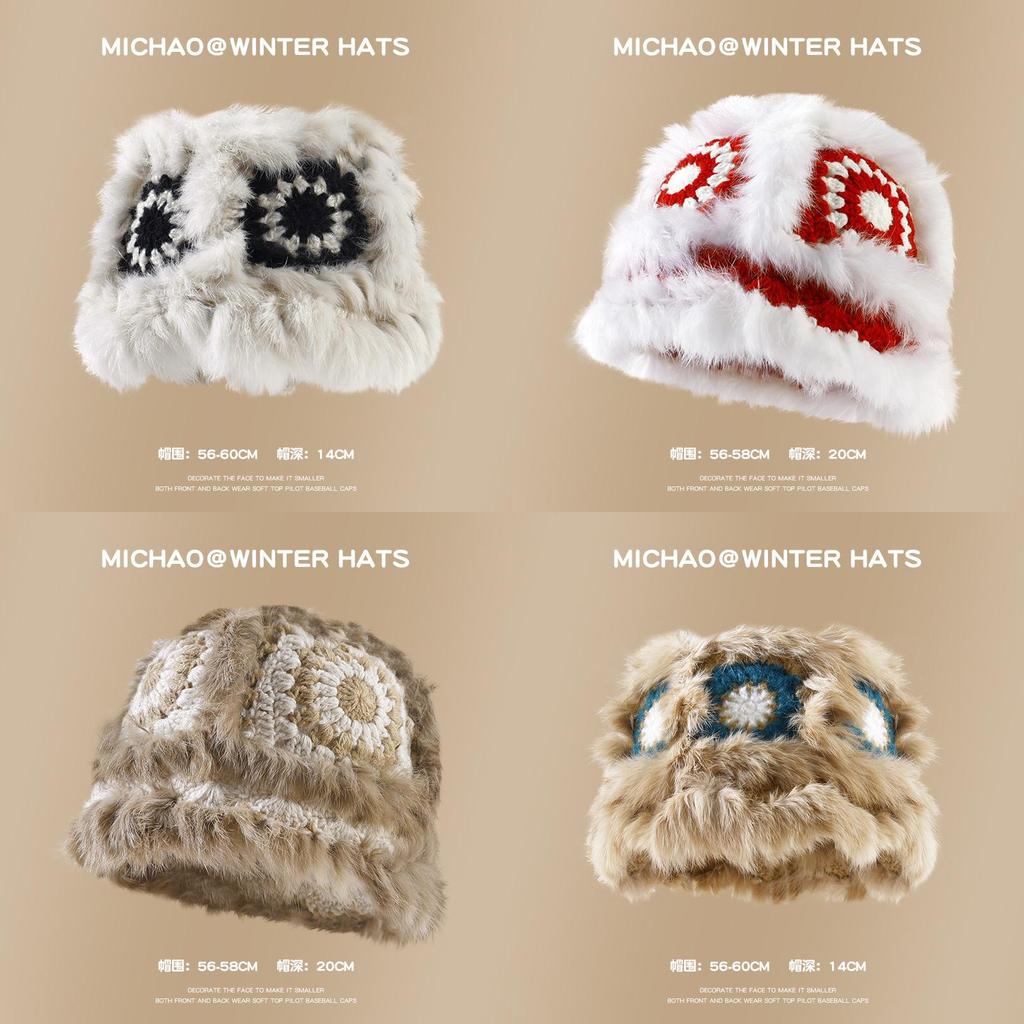 Cartoon Style Wool Beanie With Plush Fur Material And Adjustable Fit For Casual Wear