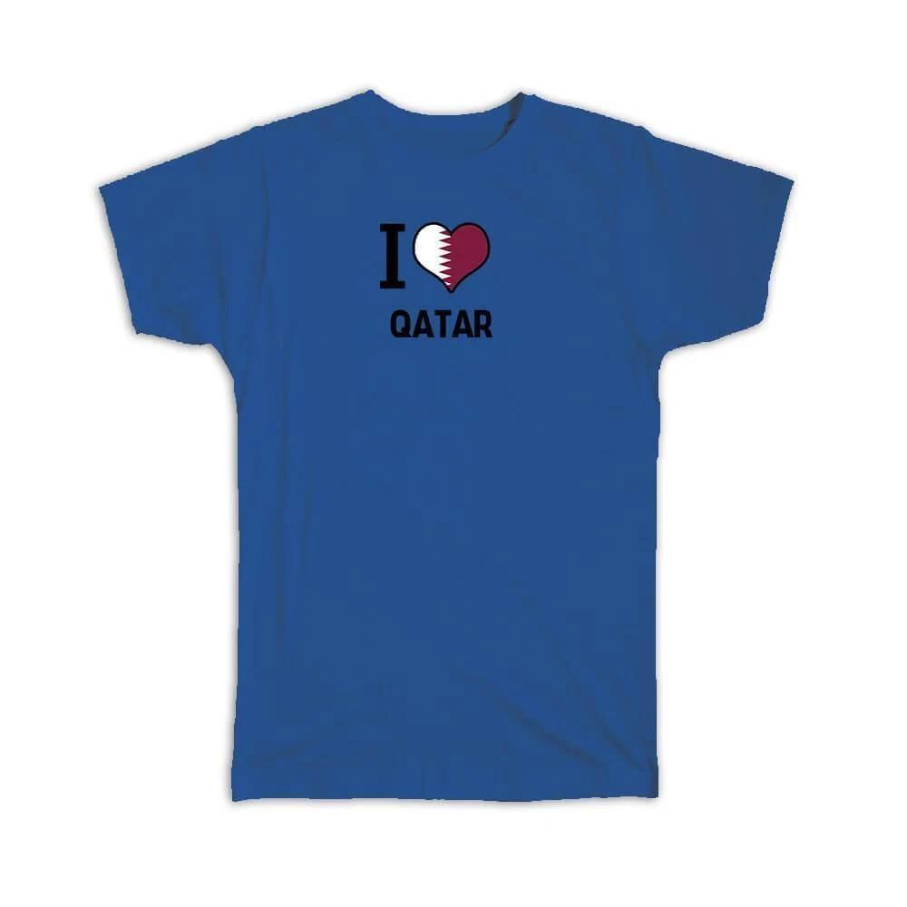 Gift T-Shirt : I Love Qatar Flag Heart Country Crest Qatari Expat