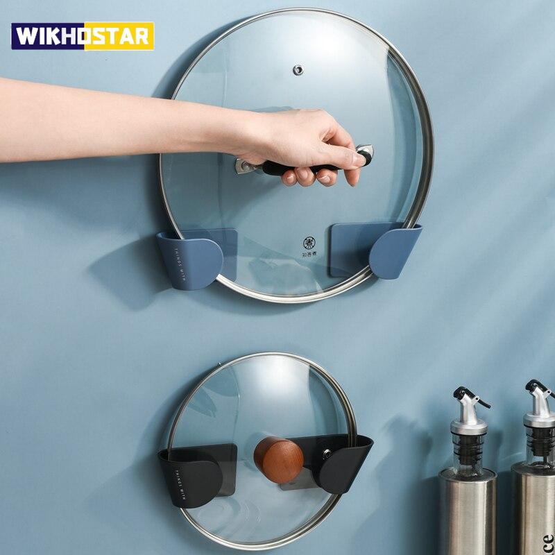 2 шт./компл. самоклеящийся держатель для крышки кастрюли, настенный подвесной держатель для кастрюли, без перфоратора, стеллаж для хранения кастрюли, кухонный органайзер