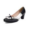 Модные весенние туфли-лодочки нового дизайна, милые женские туфли с квадратным носком, блочным каблуком и бантом, комбинированной расцветки, больших размеров 35-43, черные, для вечеринок, женская обувь