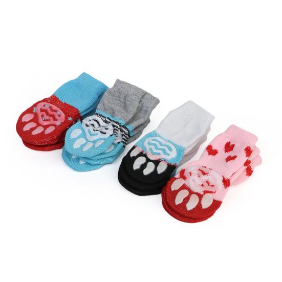 4Pcs Socks Heart-shape Printing Comfortable Dog Accessories Non-Slip Warm Paw Protector for Pet