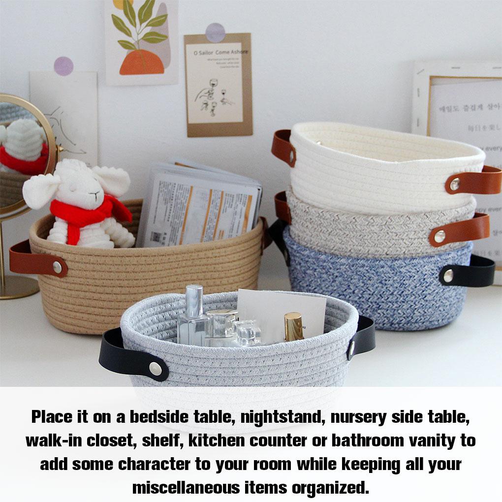 Корзина для хранения в скандинавском стиле с ручками, плетеная вручную из хлопковой веревки, контейнер для игрушек, всякой всячины, ключей, рабочего стола для гардероба
