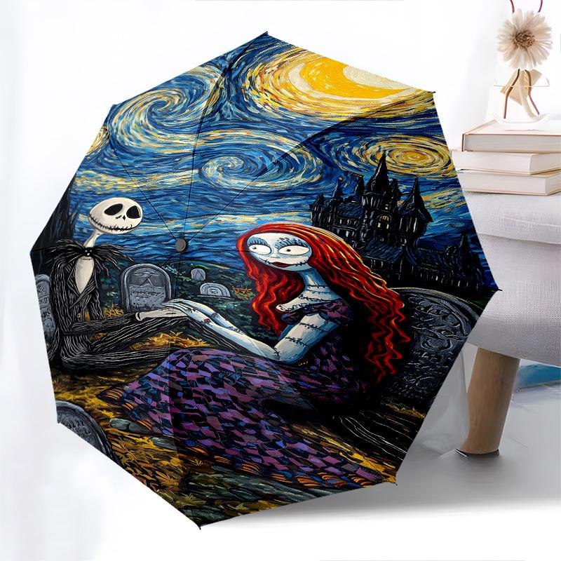 Nightmare Before Christmas2 Themed Automatic Opening and Closing Umbrella, Brightly Colored 8-rib Portable Umbrella, Suitable for Men and Women, A Per