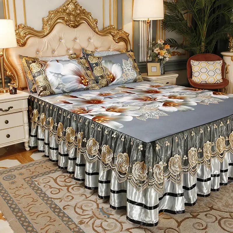 3 шт., мягкий коврик для льда, покрывало на кровать, комплект простыней с вышивкой, который можно стирать в машине, с фиксированной резинкой для размера Queen King Size