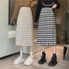 Women's Plus Size Houndstooth Wool Skirt: High Waist, Hip-Covering, Long Plaid Design for Autumn/Winter 2023