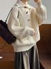 Tachibana winter pullover knitted sweater croissant buttons, lapel long-sleeved loose women's top 819 croissant buttons