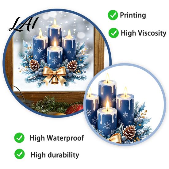 Creative Winter Gift Ideas Christmas Static Window Clings Blue Candle Wreath Stickers No‑Glue Holiday Glass Clings Reusable Decals for Home