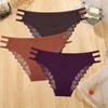 3Pcs Sexy Lady Style Transparent Lace Underwear Women's Straps Panties Seamless Perspective Briefs Low Waisted Triangle Pants