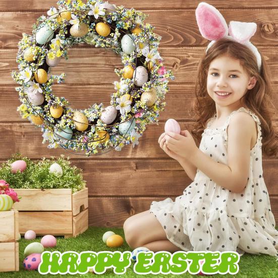 Венок из пасхальных яиц 17,7 дюймов, венок ручной работы с искусственными цветами, весенний декор яиц, цветной