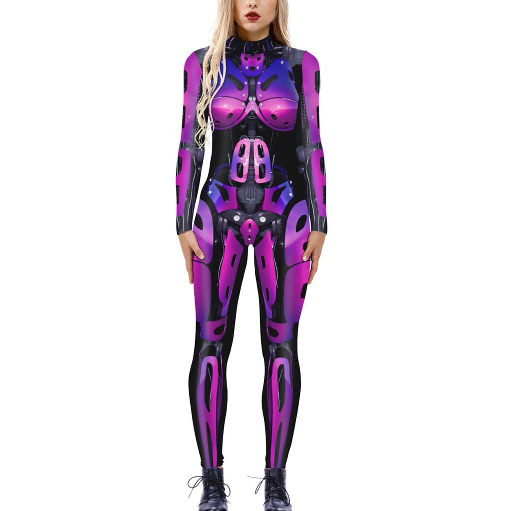 Женская мода Бохо Хэллоуин печати с длинным рукавом Тонкие костюмы Комбинезон на молнии