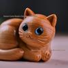 Деревянная фигурка котенка Кипариса с голубыми глазами: Милый, мультяшный Счастливый Кот для Декора Дома или Офиса