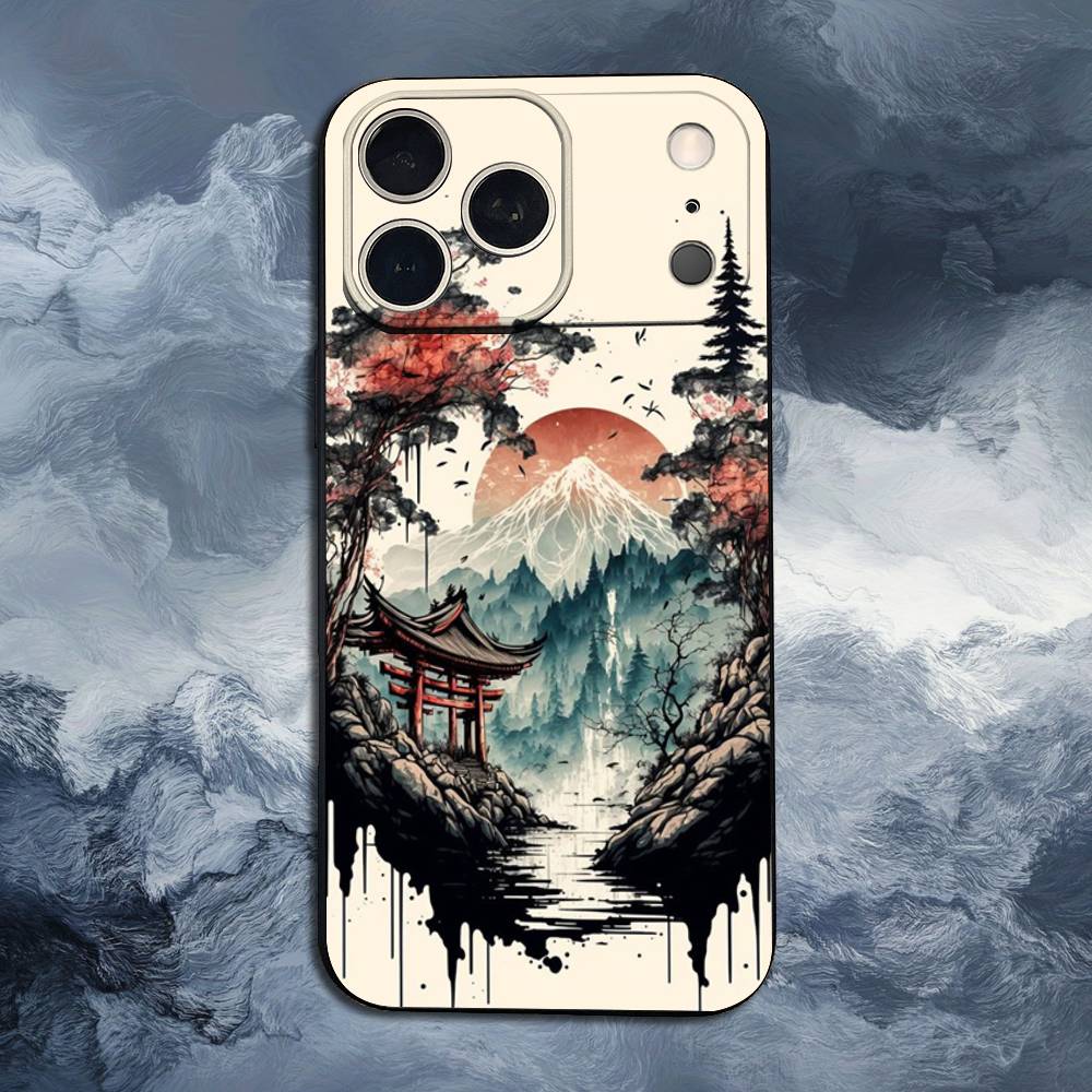 Арт Японский Стиль Для iPhone 12,16,11,14,15,17,13,X,Mini,SE,Max,8,7,XR,XS,Plus,Pro,Мягкий Силиконовый Черный Чехол