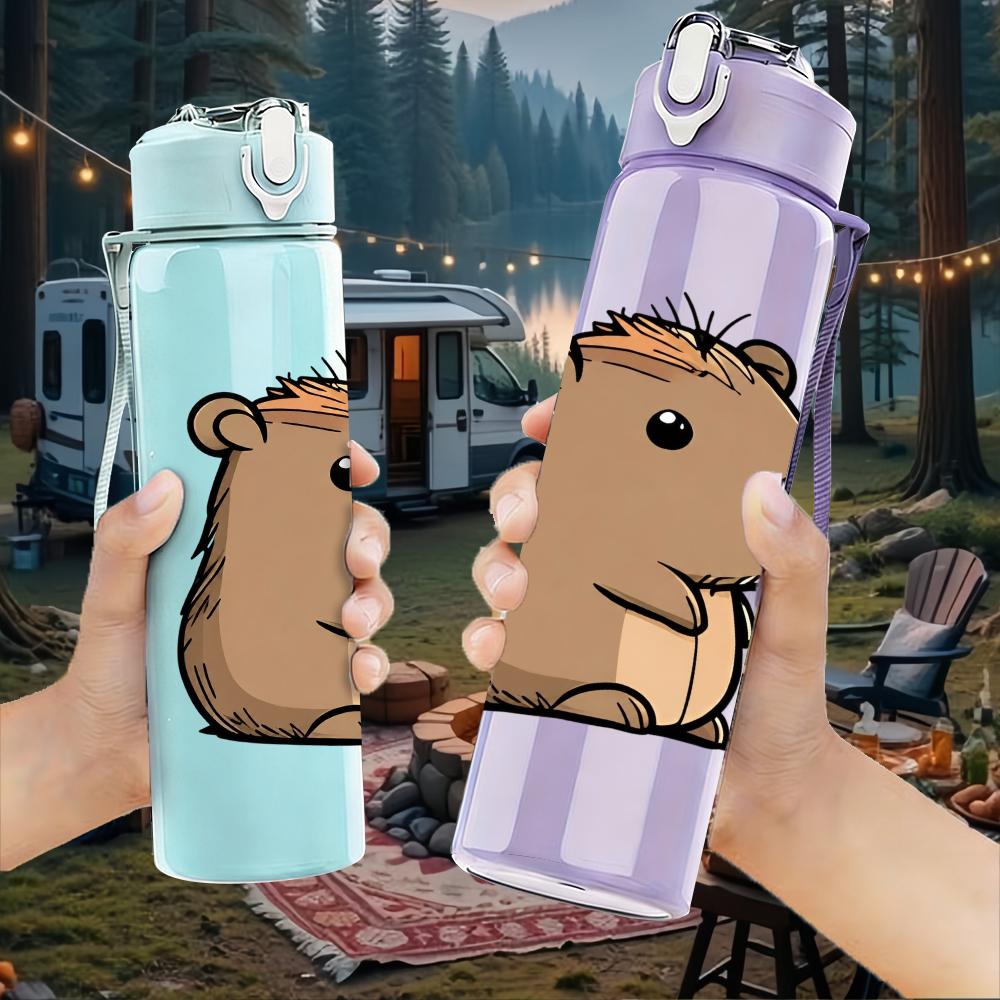 1PC Simple Standing Capybara Bust 750ml Color Plastic Water Bottle Leakproof Flip Straw Lid For Sports Office Home Use