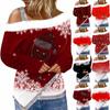 Women's T Shirt Tee Irregular Hem Christmas Printed Long Sleeve Off-shoulder Furry Fleece Collar Top