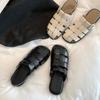 Модные шлепанцы из плетеной кожи с закрытым носком, женские, на плоской подошве, сандалии с вырезами, шлепанцы, женские уличные слайды, летняя обувь 2025, тапочки