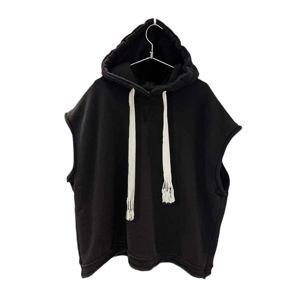 Мужская модная однотонная футболка без рукавов с капюшоном