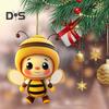 Cartoon Bee Pendant Double-Sided Print Acrylic Craft Handmade Cute Yellow Bee Christmas Tree Ornament for Home Office Car Wall Decoration