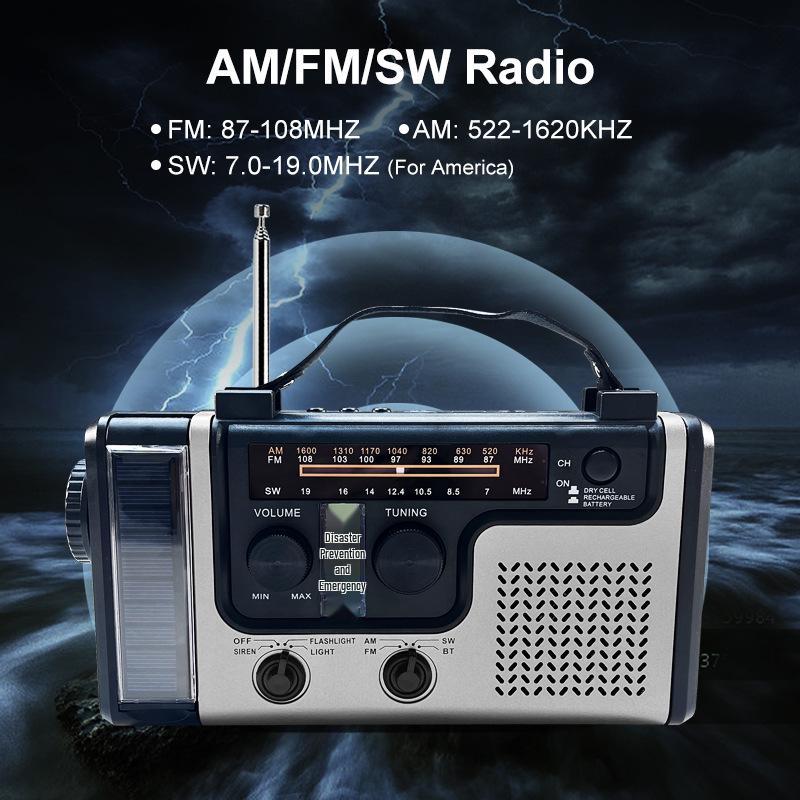 Портативное радио с ручным приводом и солнечной батареей для экстренных ситуаций с многофункциональным освещением для подготовки к стихийным бедствиям