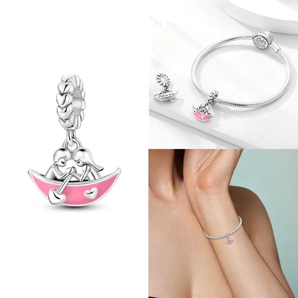 Розовый циркон Свитер с открытой передней частью для влюбленной пары Медные шармы Бусины Оригинальная посадка Браслет Женская нежность Сделай сам Подарок для девушки