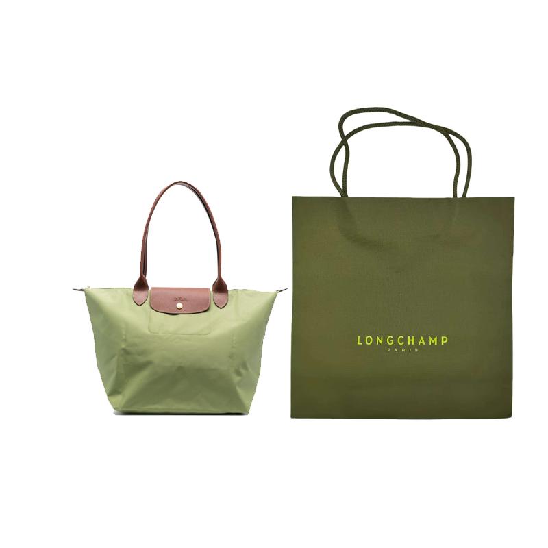 Longchamp Le Pliage Однотонная Сумка-пельмень с Логотипом, Застежка на Кнопку и Молнию, Холст и Кожа, Сумка-тоут, Сумка через плечо, Женские сумки Оливково-зеленый 1899089P77