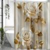 Rose Shower Curtain, Gold Leaf White Flower Bathroom Decorative Shower Curtain, Waterproof Shower Curtain with Hooks