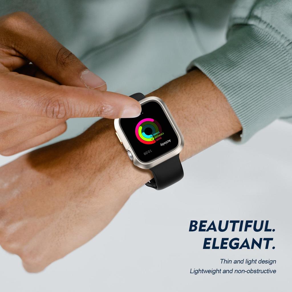 Для Apple Watch Series 10 42 мм Чехол Ударопрочный ПК Чехол для Часов с Оранжевой 3D Текстурированной Кнопкой - Starlight