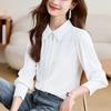 Women's White Satin Long Sleeve Chiffon Blouse - Elegant, Slimming Design for Spring/Autumn 2025