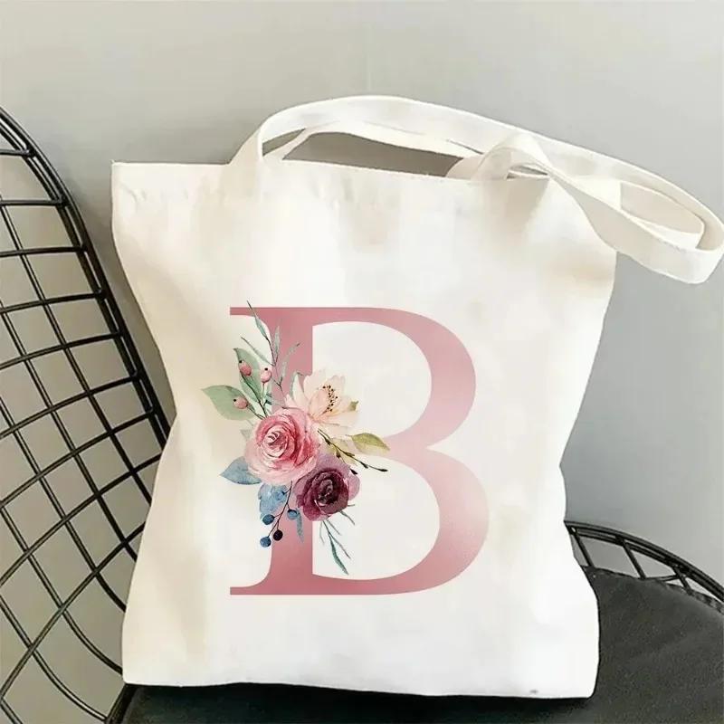Canvas Bag Women's Travel and Leisure One Shoulder Handbag Pink Letter Large Capacity Gift White Canvas